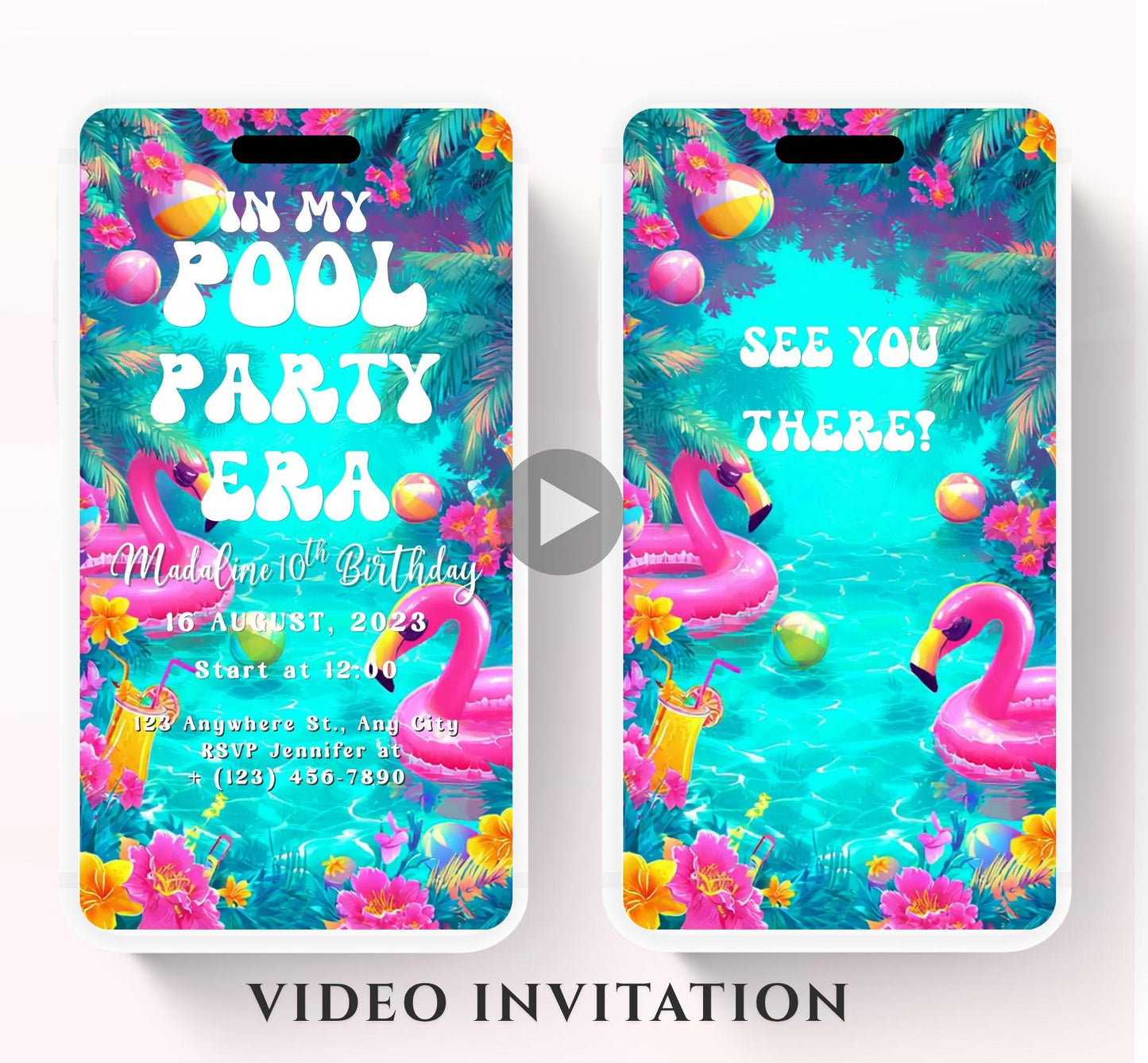 Pool party birthday invitation, pool party digital invitation, summer party invitation, birthday invitation, Pool invitation-5