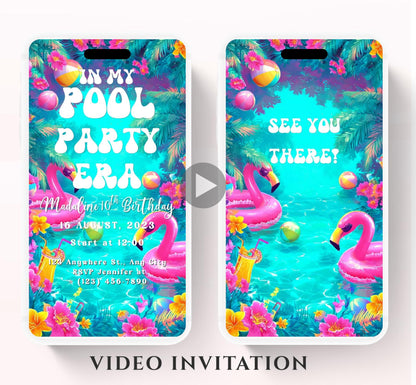 Pool party birthday invitation, pool party digital invitation, summer party invitation, birthday invitation, Pool invitation-5