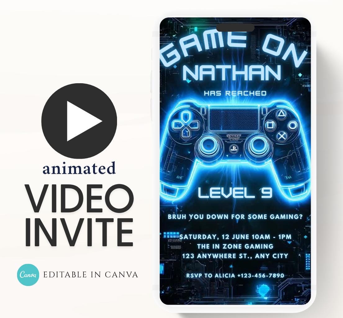 Video Game Party Invitation, Level Up Birthday Invite, Gamer Boy Birthday, Arcade Party, Gaming invitation, Gamer boy party invite-4