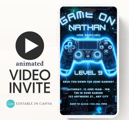 Video Game Party Invitation, Level Up Birthday Invite, Gamer Boy Birthday, Arcade Party, Gaming invitation, Gamer boy party invite-4