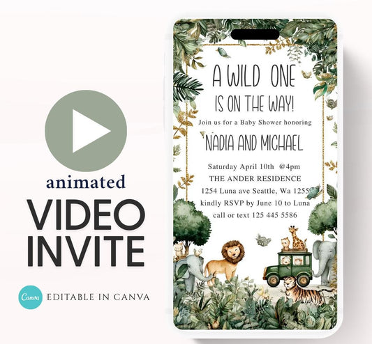 Safari Baby Shower Invitation, A little Wild One is on the Way Invite, Jungle Baby Shower Invitation, Zoo Animal Animated-3