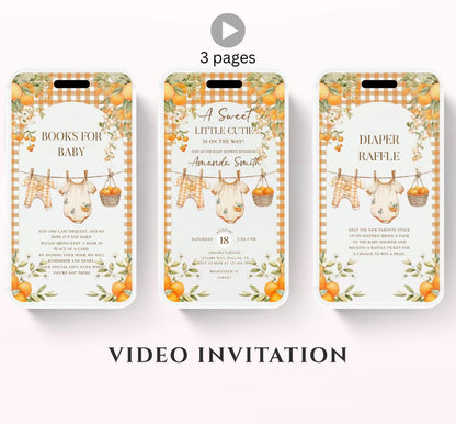 A Little Cutie Baby Shower Invitation, Gender Neutral Baby Shower Invite, Oranges cutie baby shower Video invitation-1