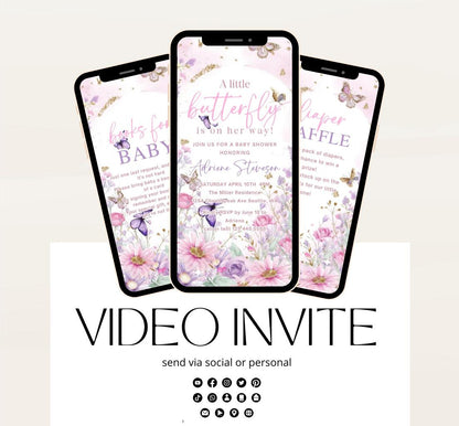 Butterfly Baby Shower Invitation animated, video Baby Shower Butterflies Invitation Enchanted Baby Shower invite Pink Butterflies-2