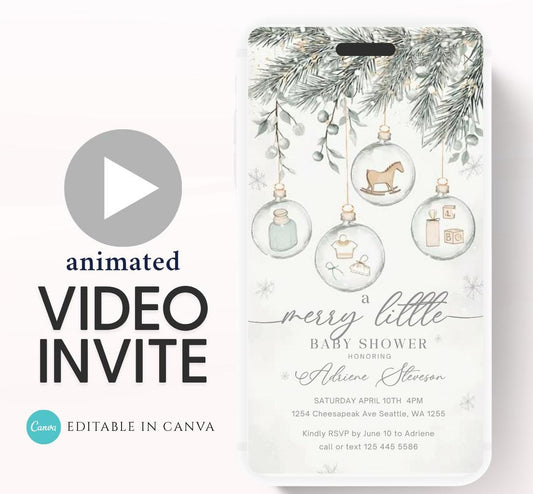 Winter Baby Shower Invitation Video, Merry Little Baby Shower Invite, Christmas baby shower invitation, winter baby invitation-8