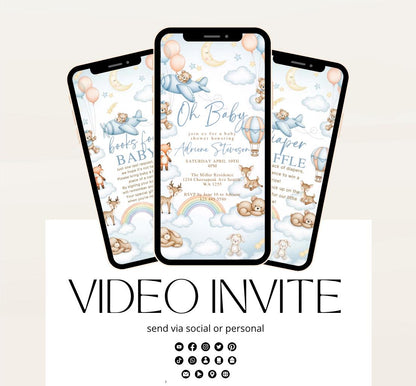 Flying Teddy Bear Baby Shower Invitation We Can Bearly Wait Invite balloon Teddy Bear Template Boy Animated video- 3