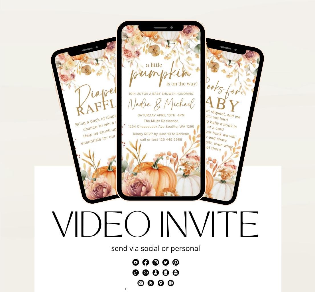 Animated Fall Baby Shower Invitation Little Pumpkin Baby Shower Invitation Autumn Baby Shower Fall Hello Baby Shower Gender Neutral Shower
