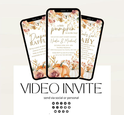 Animated Fall Baby Shower Invitation Little Pumpkin Baby Shower Invitation Autumn Baby Shower Fall Hello Baby Shower Gender Neutral Shower