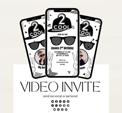 Boy birthday inviteTwo Cool Birthday Invitation,Two Cool Invite, 2nd Birthday, 2 cool birthday invite, Digital Video invitation-1