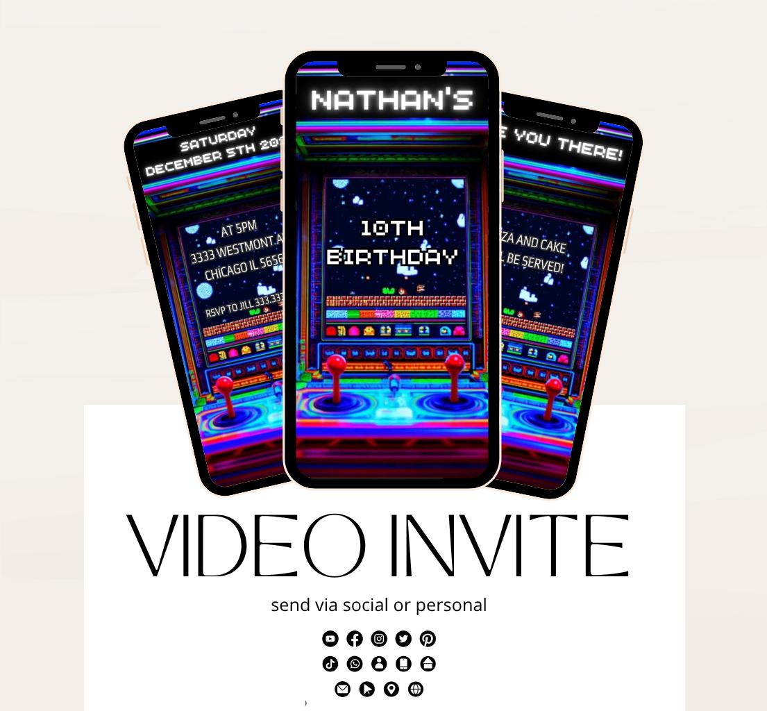 Video Game Party Invitation, Level Up Birthday Invite, Gamer Boy Birthday, Arcade Party, Gaming invitation, Gamer boy party invite-11