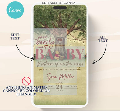 Red Winnie Tree Invitation, Winnie The Pooh Baby Shower Invitations, Winnie The Pooh Invitations Video invitation, Winnie baby shower-23