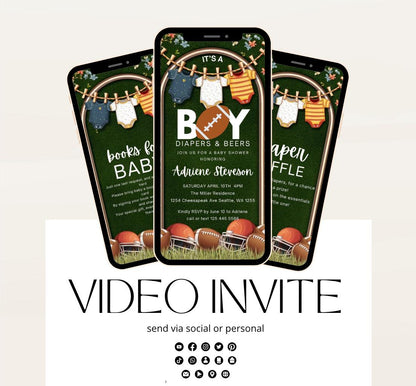 Animated Football Baby Shower Invitation Template, Tailgate DIY Oh Boy Baby Shower Invite, Touchdown Baby Shower, video invitation-1