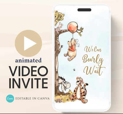 Winnie The Pooh Invitation, Winnie The Pooh Baby Shower Invitations, Winnie The Pooh Invitations Video invitation, Winnie baby shower-13