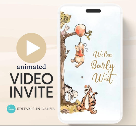 Winnie The Pooh Invitation, Winnie The Pooh Baby Shower Invitations, Winnie The Pooh Invitations Video invitation, Winnie baby shower-13