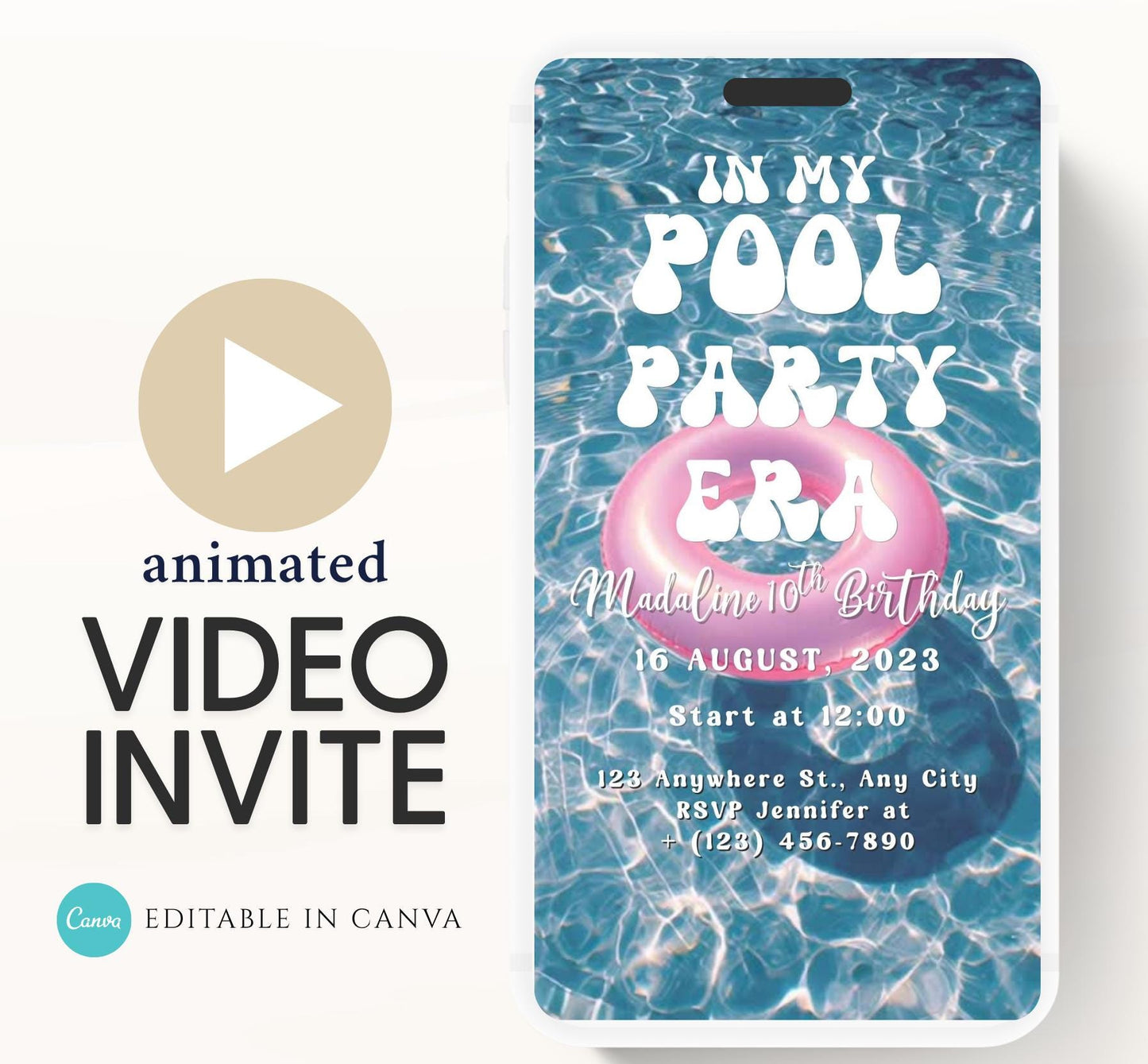 Pool party birthday invitation, pool party digital invitation, summer party invitation, birthday invitation, Pool invitation-6