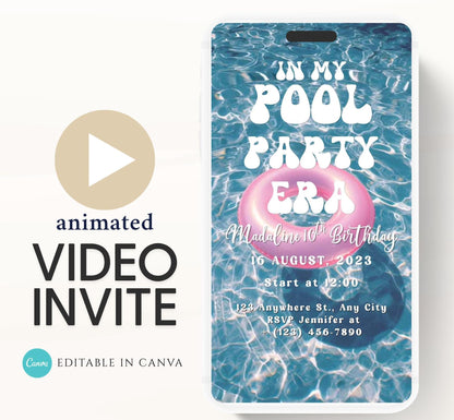 Pool party birthday invitation, pool party digital invitation, summer party invitation, birthday invitation, Pool invitation-6