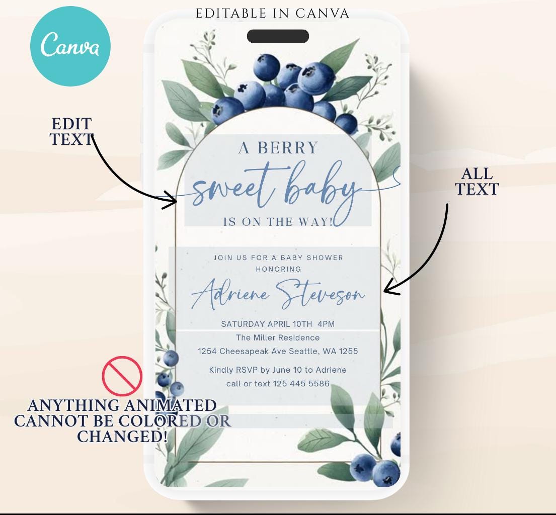 Blueberry Baby Shower Invitation, A Sweet Berry Baby Shower Invite, Video blueberry baby shower invitation, animated berry sweet invite-1