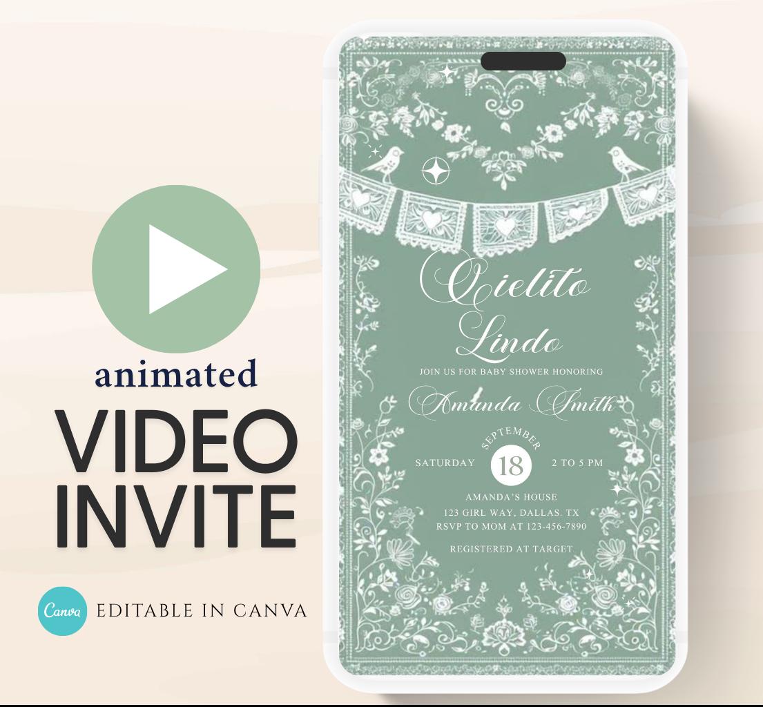 Cielito Lindo Baby shower Invitation, mexican baby shower editable talavera Theme papel picado Invite color green template 4
