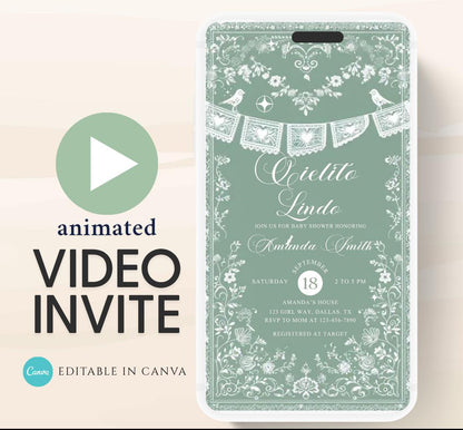 Cielito Lindo Baby shower Invitation, mexican baby shower editable talavera Theme papel picado Invite color green template 4
