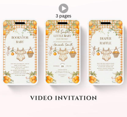 A Little Cutie Baby Shower Invitation, Gender Neutral Baby Shower Invite, Oranges cutie baby shower Video invitation-3
