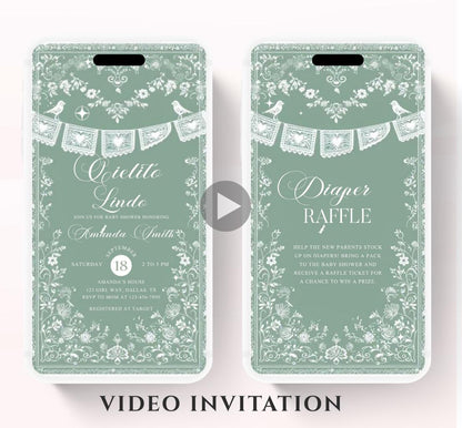 Cielito Lindo Baby shower Invitation, mexican baby shower editable talavera Theme papel picado Invite color green template 4