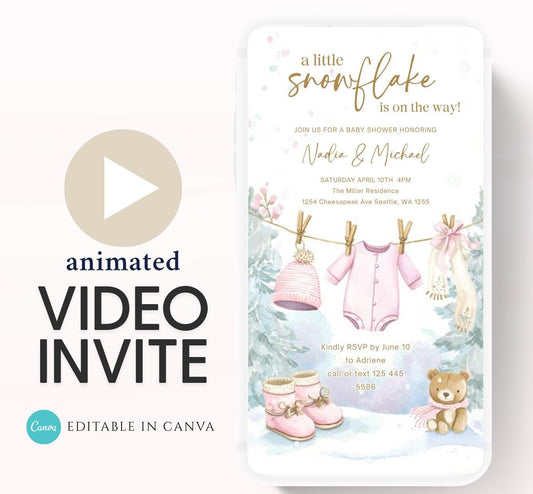 Winter woodland baby shower invitation, Winter baby invitation, Little snowflake, Baby its cold outside, baby shower invitation- Animated 5