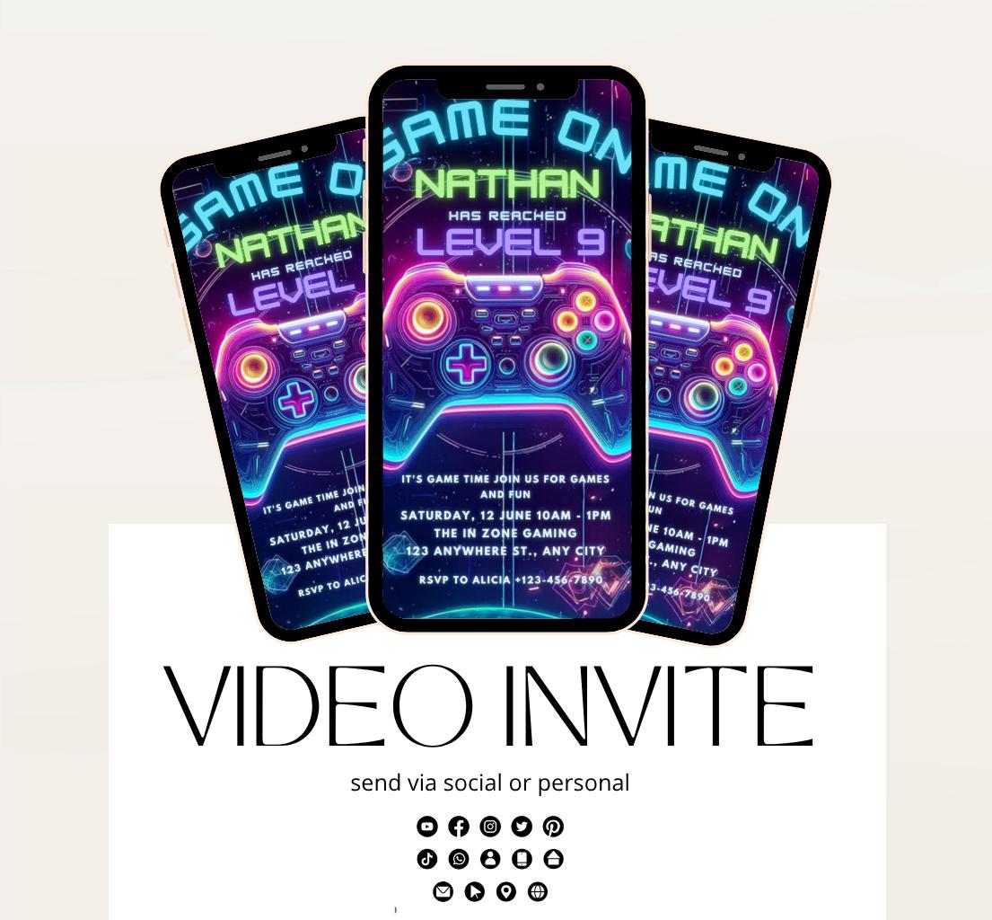 Video Game Party Invitation, Level Up Birthday Invite, Gamer Boy Birthday, Arcade Party, Gaming invitation, Gamer boy party invite-1