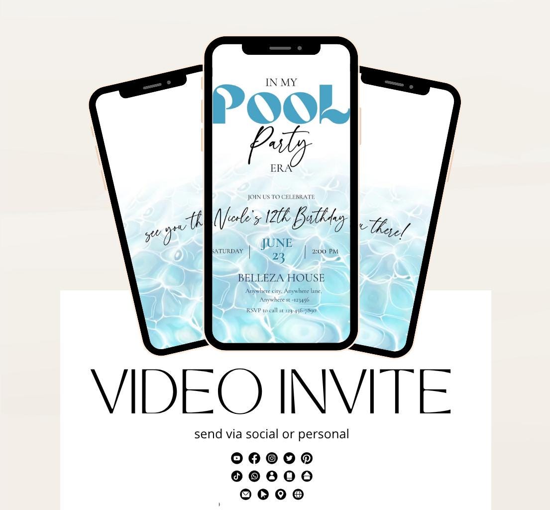 Pool party birthday invitation, pool party digital invitation, summer party invitation, birthday invitation, Pool invitation-8