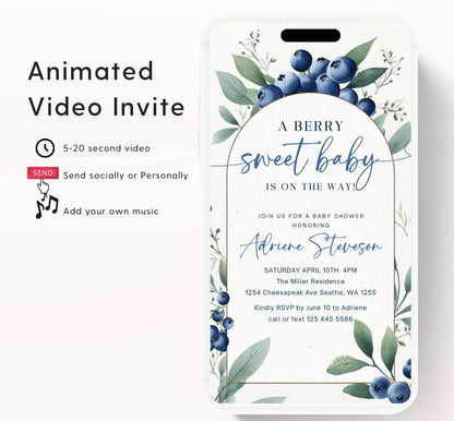 Blueberry Baby Shower Invitation, A Sweet Berry Baby Shower Invite, Video blueberry baby shower invitation, animated berry sweet invite-1
