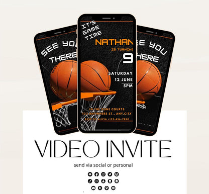 Video Basketball Birthday Invites Sports Theme Invitations for Kids' Birthday Parties Fun Basketball Invite Boy basketball invite-1