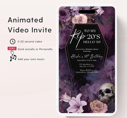 Animated 30th Evite Birthday for Adult Invite, Modern 30th Birthday Invite, Digital Animated Rip 20's Digital Halloween 30th Birthday-17