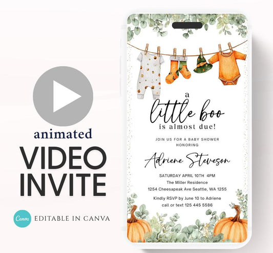 Video Little Boo Halloween Baby Shower Invitation, Gender Neutral Fall Invite, Spooky Ghost Baby Shower Invite Halloween boo invite-1