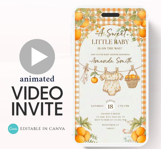 A Little Cutie Baby Shower Invitation, Gender Neutral Baby Shower Invite, Oranges cutie baby shower Video invitation-3
