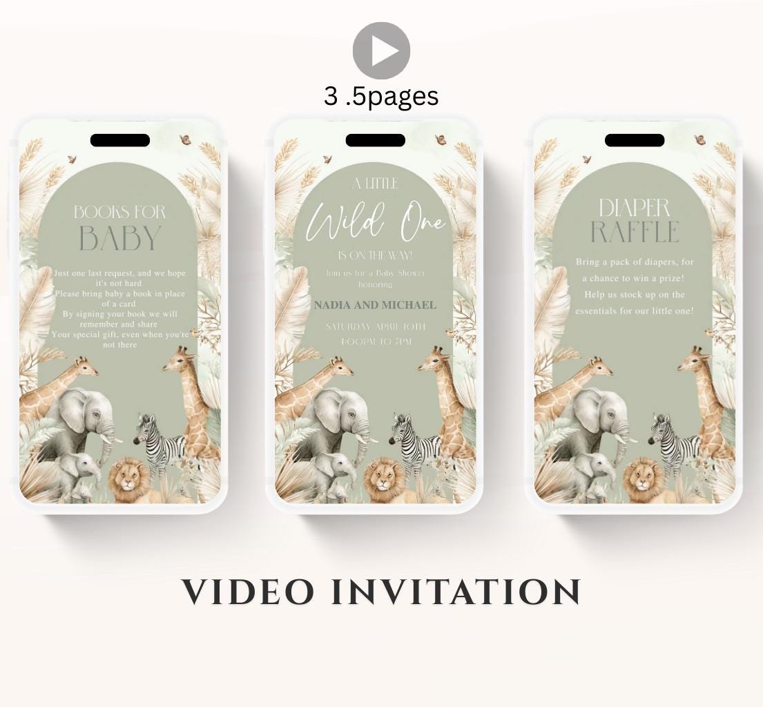Safari Baby Shower Invitation, A little Wild One is on the Way Invite, Jungle Baby Shower Invitation, Zoo Animal Animated-5