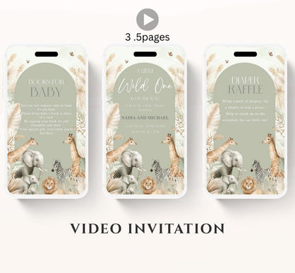 Safari Baby Shower Invitation, A little Wild One is on the Way Invite, Jungle Baby Shower Invitation, Zoo Animal Animated-5