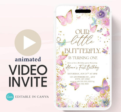 Butterfly Birthday Invitation, Floral Butterfly Invitation, Whimsical Floral Butterfly, Floral Butterfly Garden, Animated-1