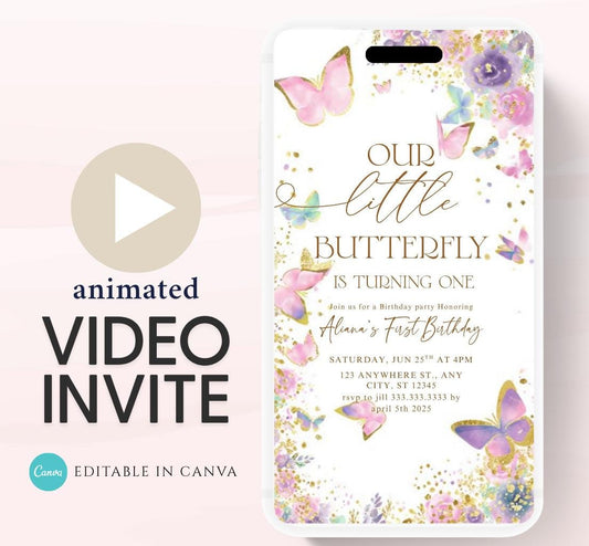 Butterfly Birthday Invitation, Floral Butterfly Invitation, Whimsical Floral Butterfly, Floral Butterfly Garden, Animated-1