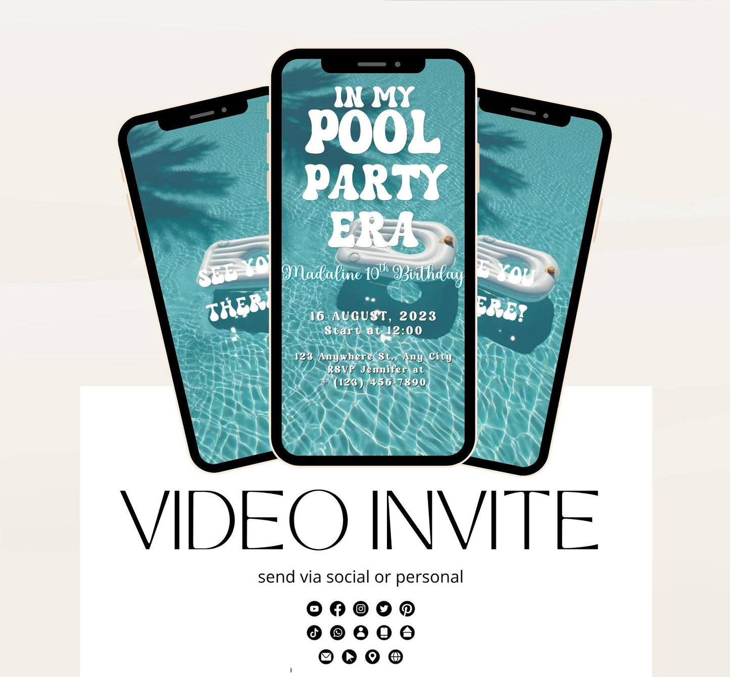 Pool party birthday invitation, pool party digital invitation, summer party invitation, birthday invitation, Pool invitation-7