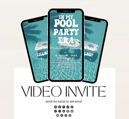 Pool party birthday invitation, pool party digital invitation, summer party invitation, birthday invitation, Pool invitation-7