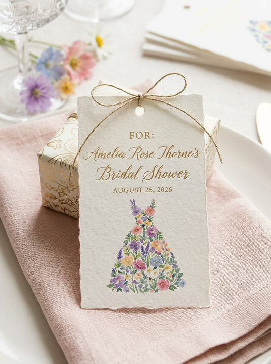 Wildflower Bridal shower Hang tags, Boho Floral Dress Tag-1