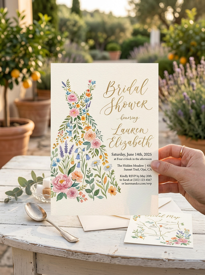 Wildflower Bridal shower invitation, Boho Floral Dress Invitation-4