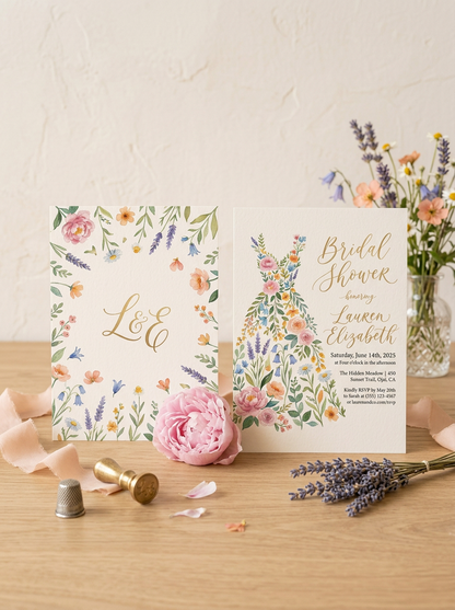 Wildflower Bridal shower invitation, Boho Floral Dress Invitation-4
