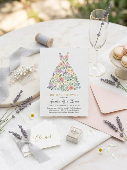 Wildflower Bridal shower invitation, Boho Floral Dress Invitation-1