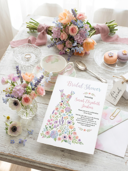 Wildflower Bridal shower invitation, Boho Floral Dress Invitation-2