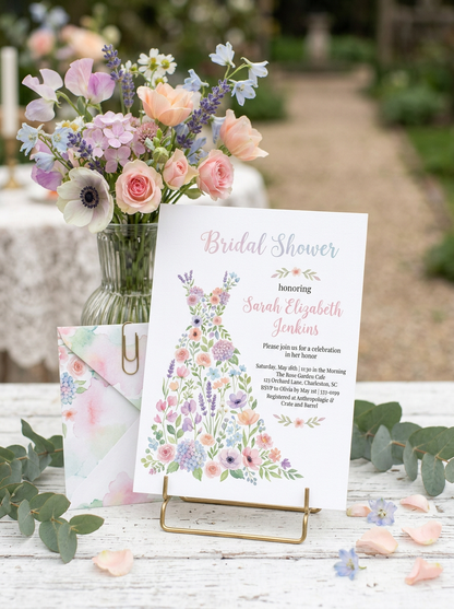 Wildflower Bridal shower invitation, Boho Floral Dress Invitation-2