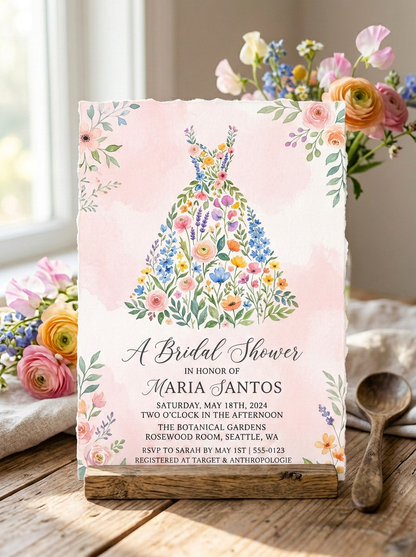Wildflower Bridal shower invitation, Boho Floral Dress Invitation-3
