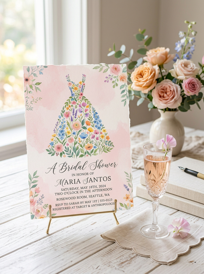 Wildflower Bridal shower invitation, Boho Floral Dress Invitation-3