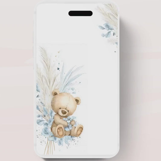 Teddy Bear Baby Shower Invitation We Can Bearly Wait Invite Boho Bohemian Blue Pampas Grass Teddy Bear Template Boy Animated video- 1