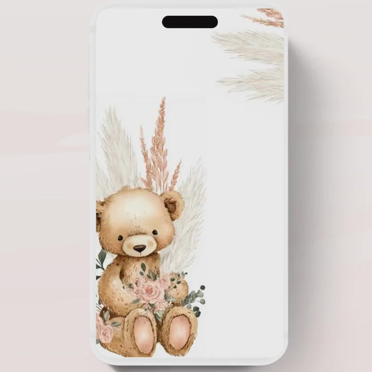 Teddy Bear Baby Shower Invitation We Can Bearly Wait Invite Boho Bohemian pink Pampas Grass Teddy Bear Template Boy Animated video- 2
