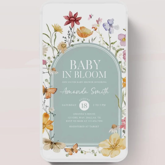 Boho Baby Shower Invitation, Boho Floral Baby Shower, Baby in bloom Baby Shower Invite, pampas Invitation, Boho Baby Invitation Animated-3