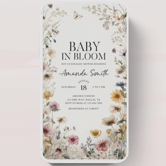 Boho Baby Shower Invitation, Boho Floral Baby Shower, Baby in bloom Baby Shower Invite, pampas Invitation, Boho Baby Invitation Animated-4